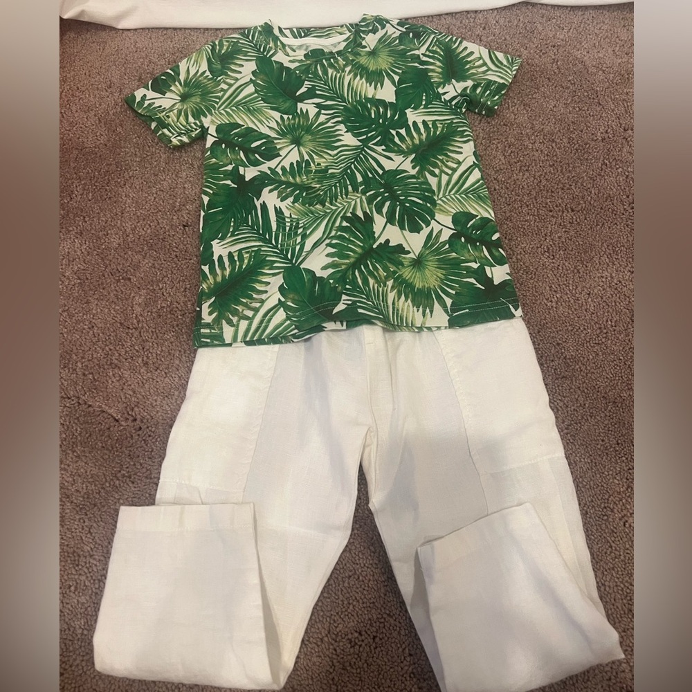 Janie and Jack Tropical Green Leaf Shirt